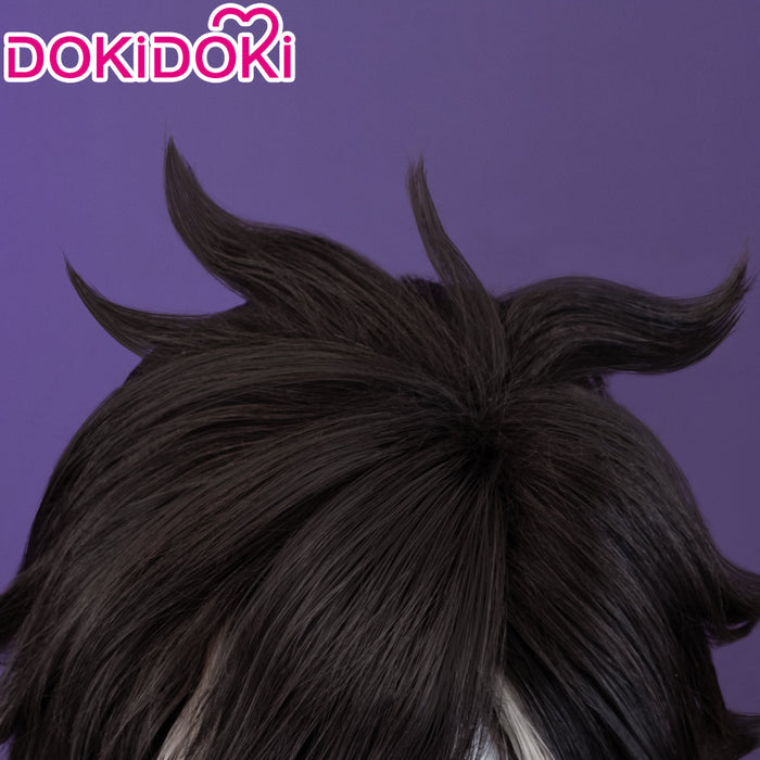 DokiDoki Game Genshin Impact Cosplay Sethos Wig Long Straight Black Grey Hair/ Ear Clip