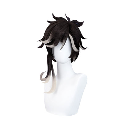 DokiDoki Game Genshin Impact Cosplay Sethos Wig Long Straight Black Grey Hair/ Ear Clip