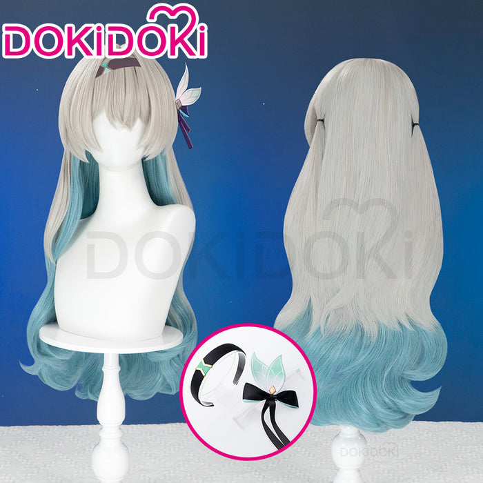 DokiDoki Game Honkai: Star Rail Cosplay Firefly Wig Long Curly Grey Green Wig / Headpiece Headwear