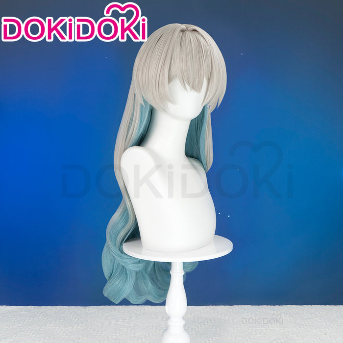 DokiDoki Game Honkai: Star Rail Cosplay Firefly Wig Long Curly Grey Green Wig / Headpiece Headwear