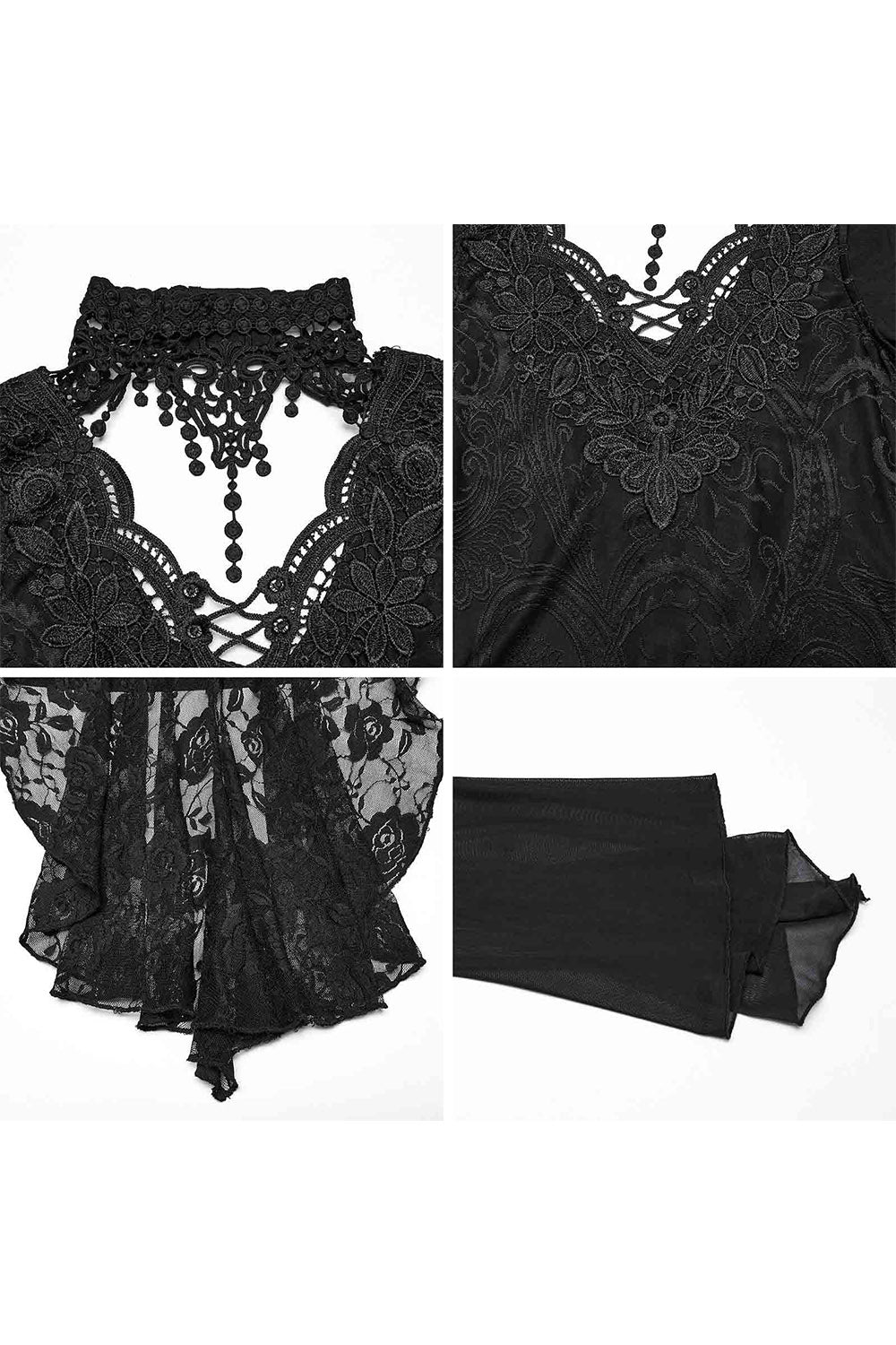 Bathory Damask Mesh Lace-Up Top