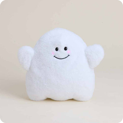 Plush ghost toy with a smiling face on a beige background