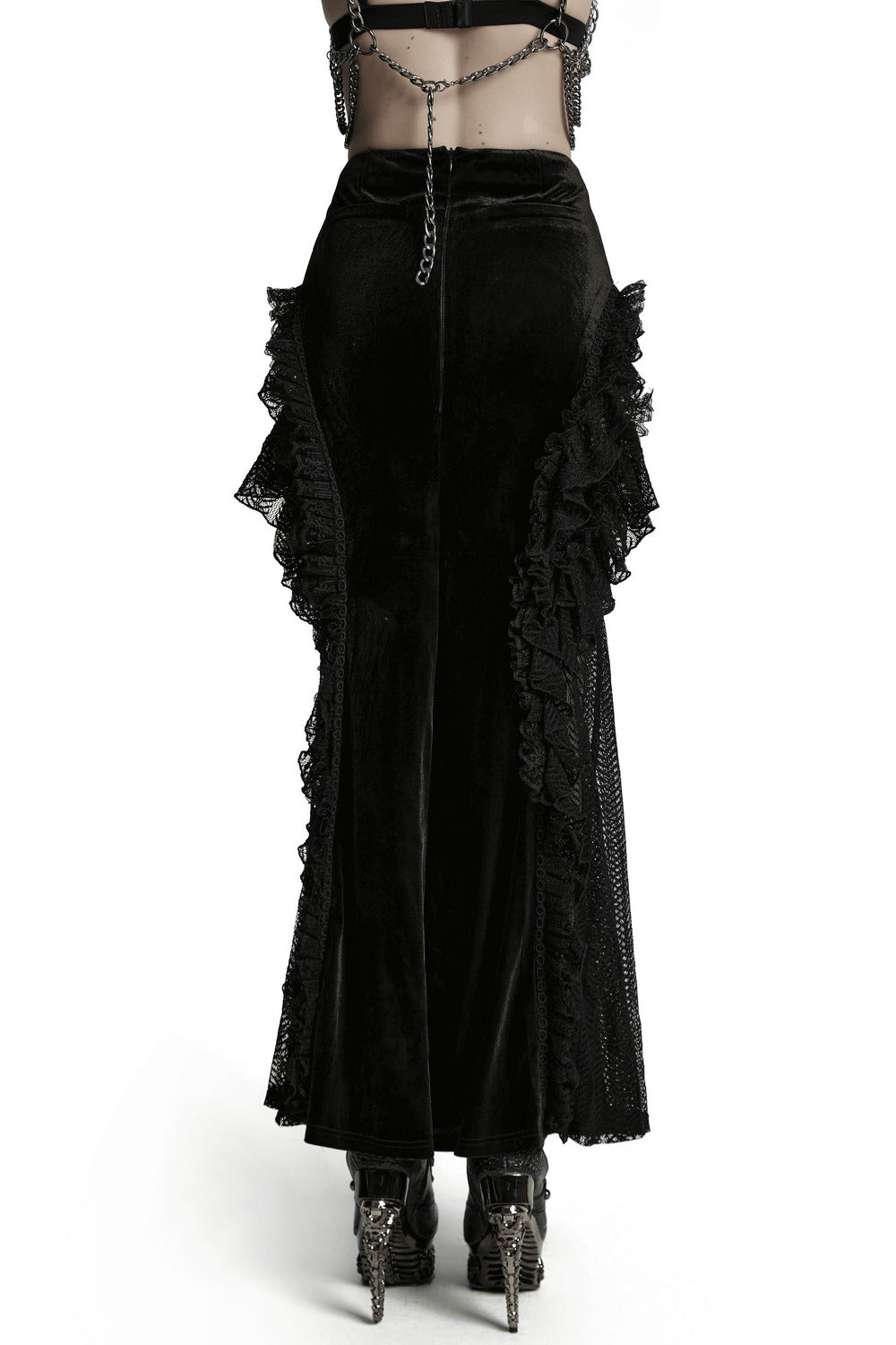 Calypso Ruffled Velvet Mermaid Maxi Skirt
