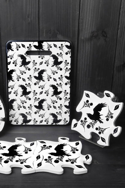 Black Raven & Rose Coaster Set