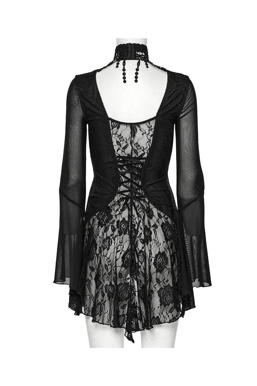 Bathory Damask Mesh Lace-Up Top