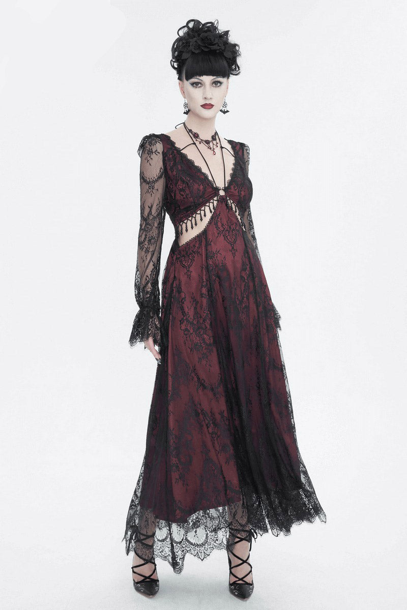 Blood Burgundy Beaded Goth Dress