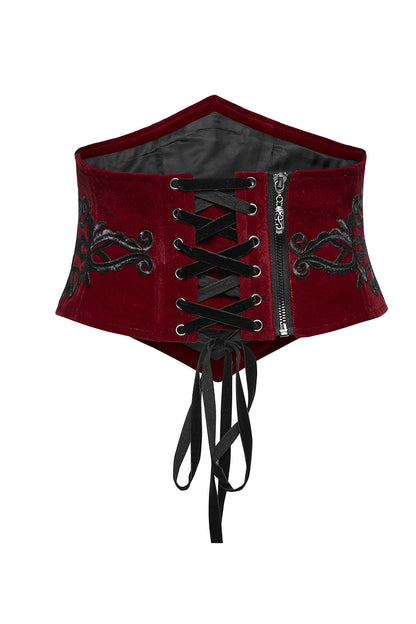 Blood Countess Embroidered Velvet Corset [Black/Red]