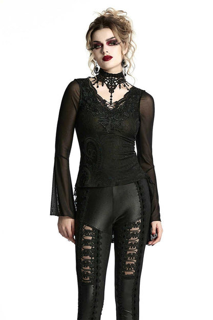 Bathory Damask Mesh Lace-Up Top