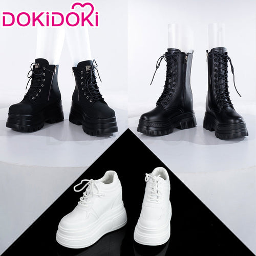 【Partially Ready For Ship】【12CM】DokiDoki Height Increasing Shoes / Elevator Shoes Martin Boots Black White 12CM Platform Shoes