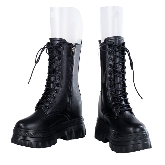 【Partially Ready For Ship】【12CM】DokiDoki Height Increasing Shoes / Elevator Shoes Martin Boots Black White 12CM Platform Shoes