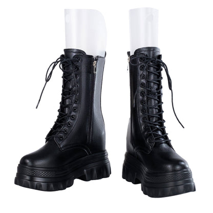 【Partially Ready For Ship】【12CM】DokiDoki Height Increasing Shoes / Elevator Shoes Martin Boots Black White 12CM Platform Shoes