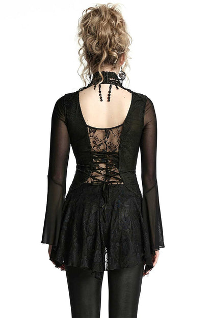 Bathory Damask Mesh Lace-Up Top