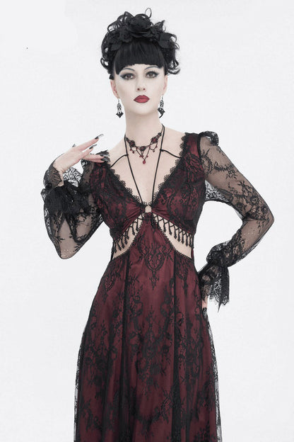 Blood Burgundy Beaded Goth Dress