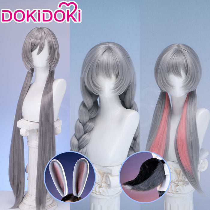【Ready For Ship】DokiDoki Anime Cosplay Wig Grey Long Straight Twin Tail / Ear / Tail Rabbit Cute