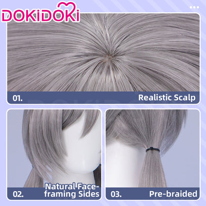 【Ready For Ship】DokiDoki Anime Cosplay Wig Grey Long Straight Twin Tail / Ear / Tail Rabbit Cute
