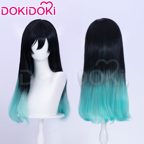 【 Ready For Ship】DokiDoki Game Cosplay Wig Short Straight White Black Green Gradient Hair x LE SSERAFIM