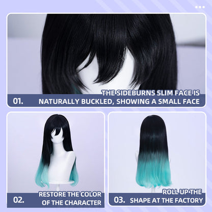 【 Ready For Ship】DokiDoki Game Cosplay Wig Short Straight White Black Green Gradient Hair x LE SSERAFIM