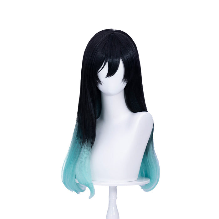 【 Ready For Ship】DokiDoki Game Cosplay Wig Short Straight White Black Green Gradient Hair x LE SSERAFIM