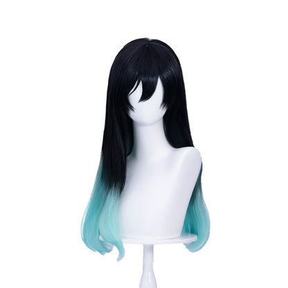 【 Ready For Ship】DokiDoki Game Cosplay Wig Short Straight White Black Green Gradient Hair x LE SSERAFIM