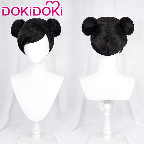 【Ready For Ship】DokiDoki Game Fighter Cosplay Wig Short Black Cute Bun