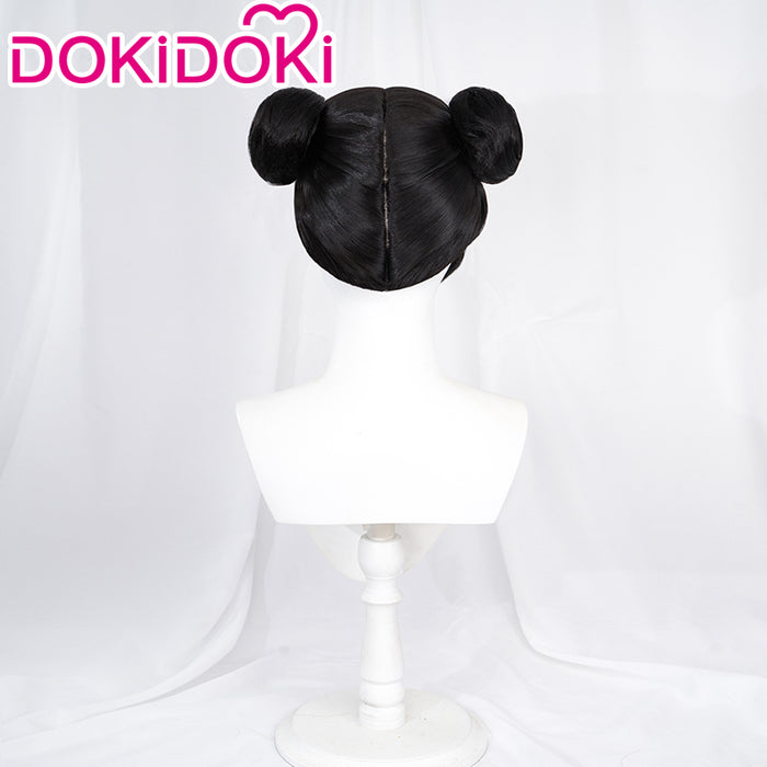 【Ready For Ship】DokiDoki Game Fighter Cosplay Wig Short Black Cute Bun