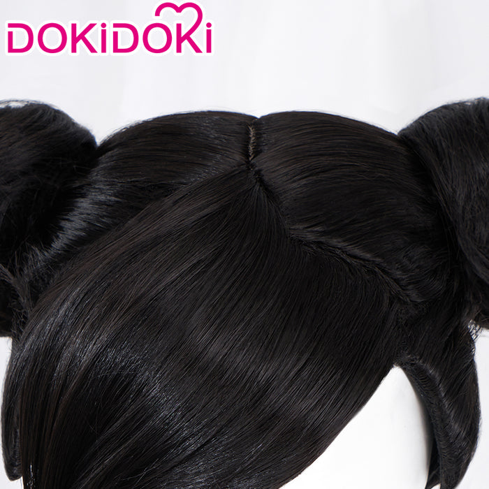 【Ready For Ship】DokiDoki Game Fighter Cosplay Wig Short Black Cute Bun