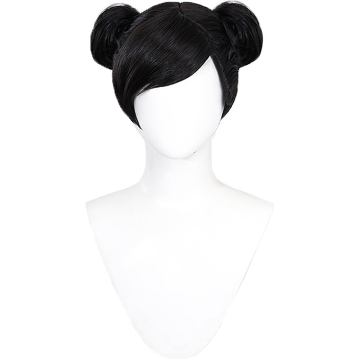 【Ready For Ship】DokiDoki Game Fighter Cosplay Wig Short Black Cute Bun