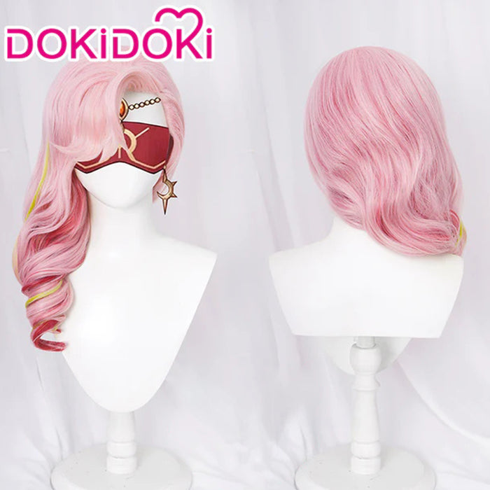 【Ready For Ship】DokiDoki Game Genshin Impact Cosplay Babel Wig Long Pink Green Highlight Curly Hair Eremite Scorching Loremaster