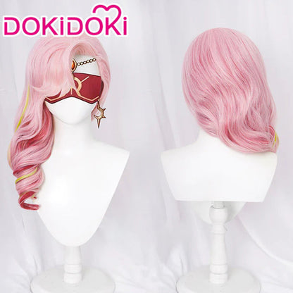 【Ready For Ship】DokiDoki Game Genshin Impact Cosplay Babel Wig Long Pink Green Highlight Curly Hair Eremite Scorching Loremaster