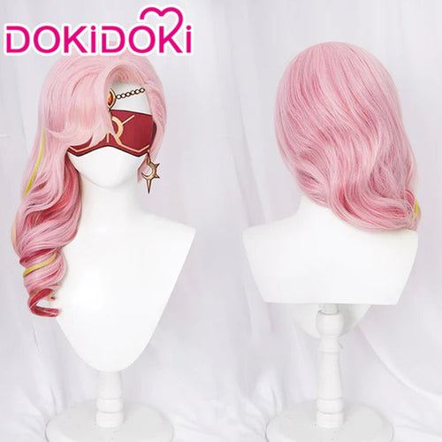 【Ready For Ship】DokiDoki Game Genshin Impact Cosplay Babel Wig Long Pink Green Highlight Curly Hair Eremite Scorching Loremaster