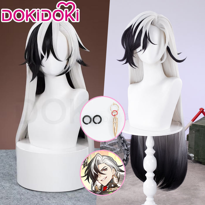 【Ready For Ship】DokiDoki Game Honkai: Star Rail Cosplay Boothill Wig / Earring Long White Black Wig Male