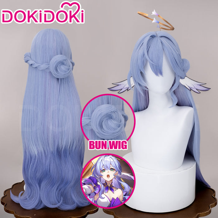 【Ready For Ship】DokiDoki Game Honkai: Star Rail Cosplay Robin Wig Long Curly Blue Gradient Hair / Earring / Ear Feather Hair Clips/ Wreath Headpiece