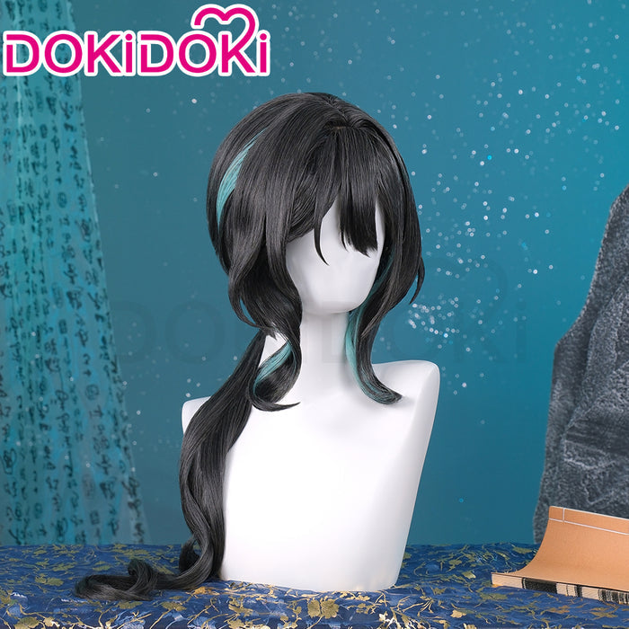 【Ready For Ship】DokiDoki Game Honkai: Star Rail Cosplay Ruan Mei Wig Long Curly Black Blue Highlight Hair Ruanmei
