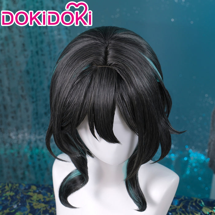 【Ready For Ship】DokiDoki Game Honkai: Star Rail Cosplay Ruan Mei Wig Long Curly Black Blue Highlight Hair Ruanmei