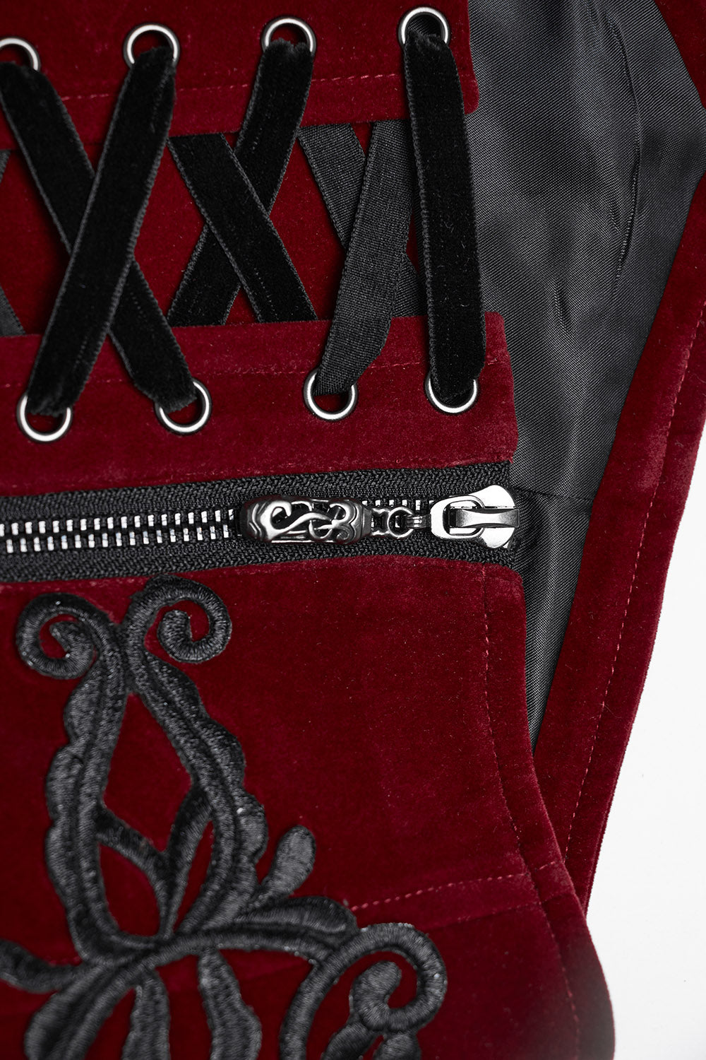 Blood Countess Embroidered Velvet Corset [Black/Red]