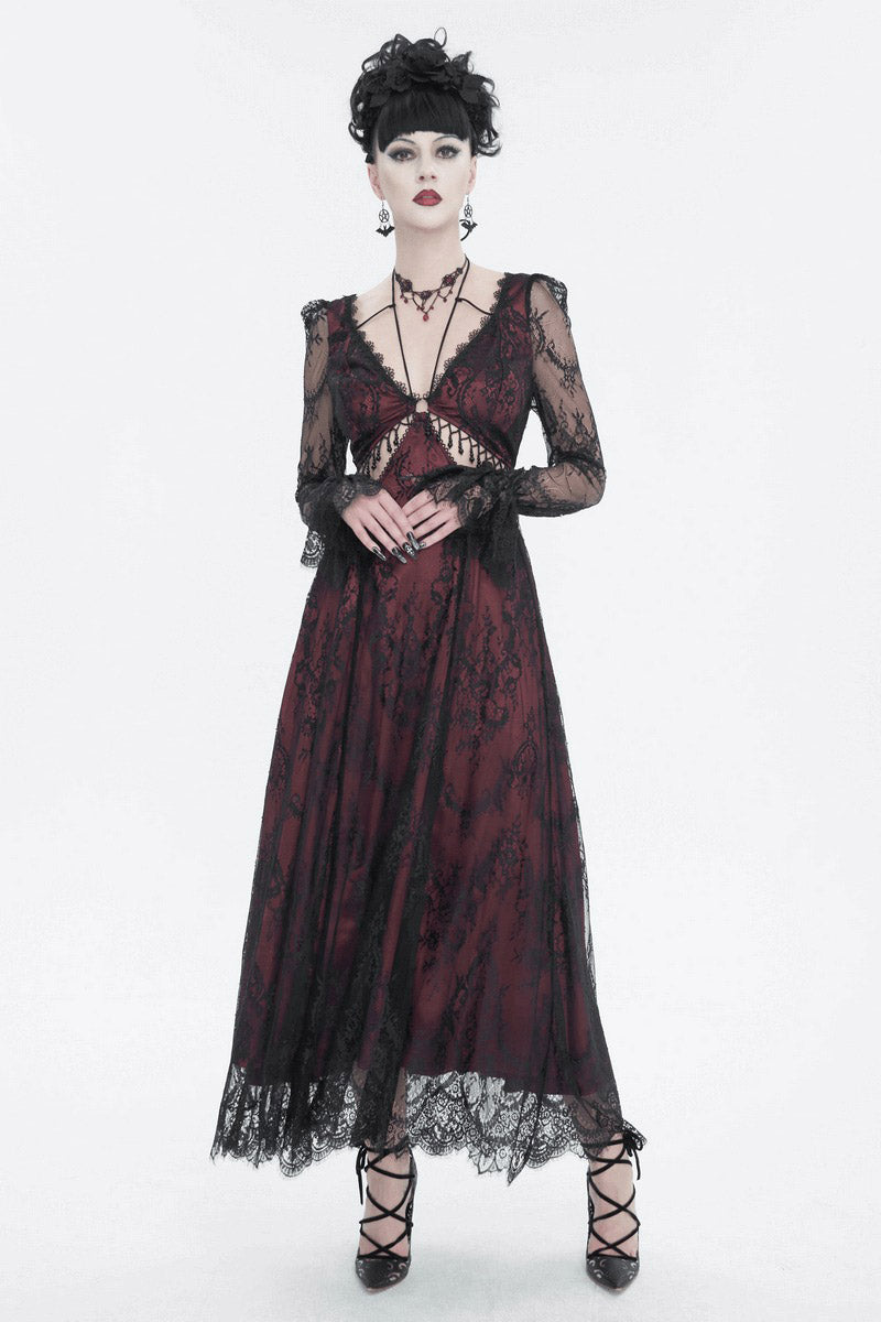 Blood Burgundy Beaded Goth Dress