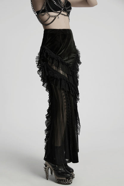 Calypso Ruffled Velvet Mermaid Maxi Skirt