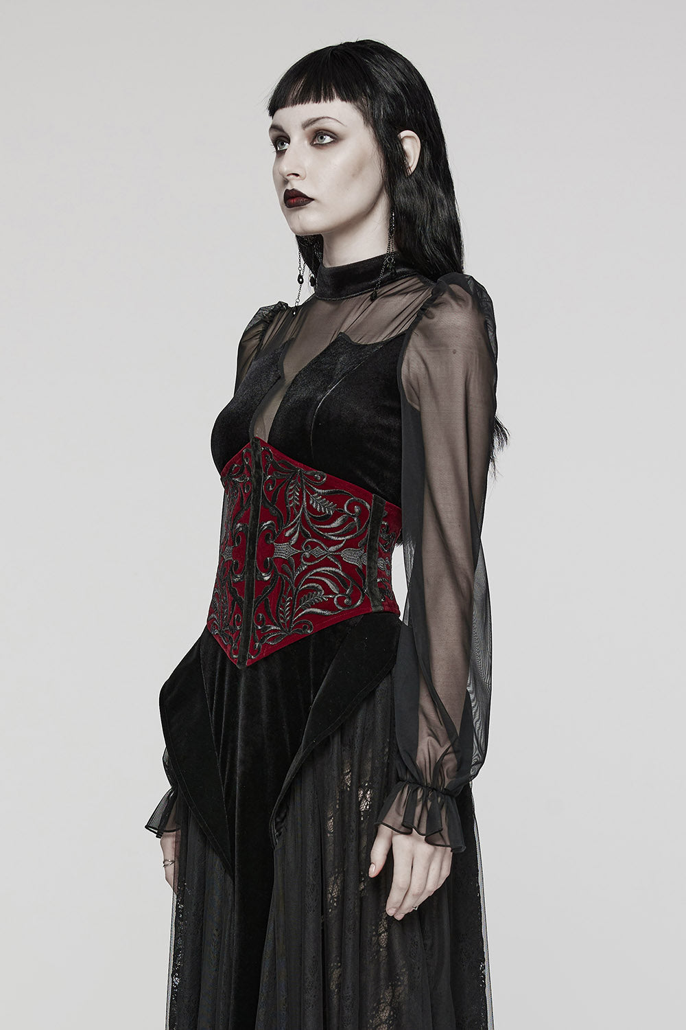 Blood Countess Embroidered Velvet Corset [Black/Red]