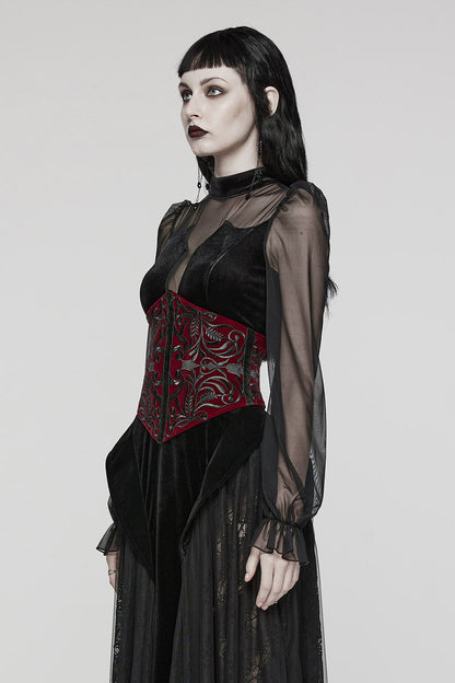 Blood Countess Embroidered Velvet Corset [Black/Red]