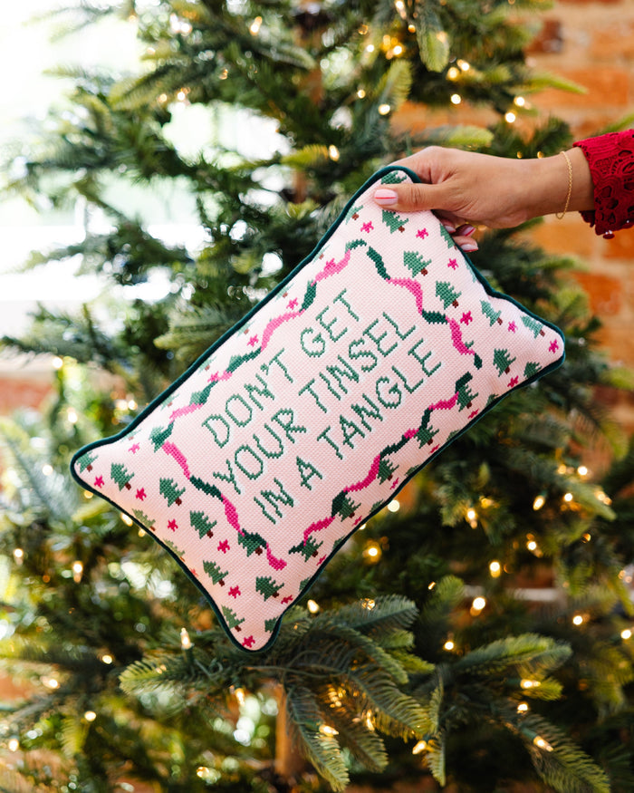 Tinsel in a Tangle Needlepoint Pillow
