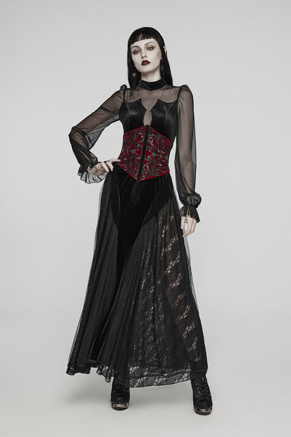 Blood Countess Embroidered Velvet Corset [Black/Red]