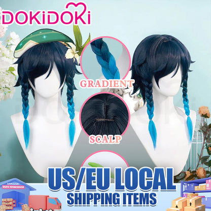 【US/EU LOCAL SHIPPING】【Gradient Ver 】DokiDoki Game Genshin Impact Venti Cosplay Wig Black Blue Wig