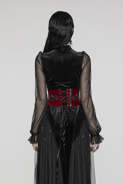 Blood Countess Embroidered Velvet Corset [Black/Red]