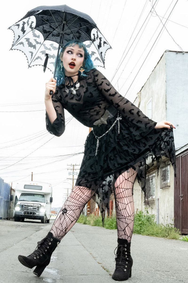 Bat Repeat Mesh Tiered Midi Skirt