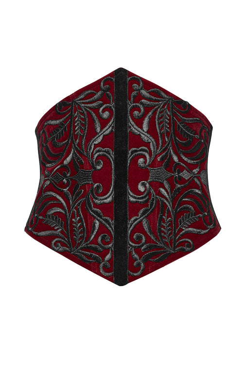 Blood Countess Embroidered Velvet Corset [Black/Red]
