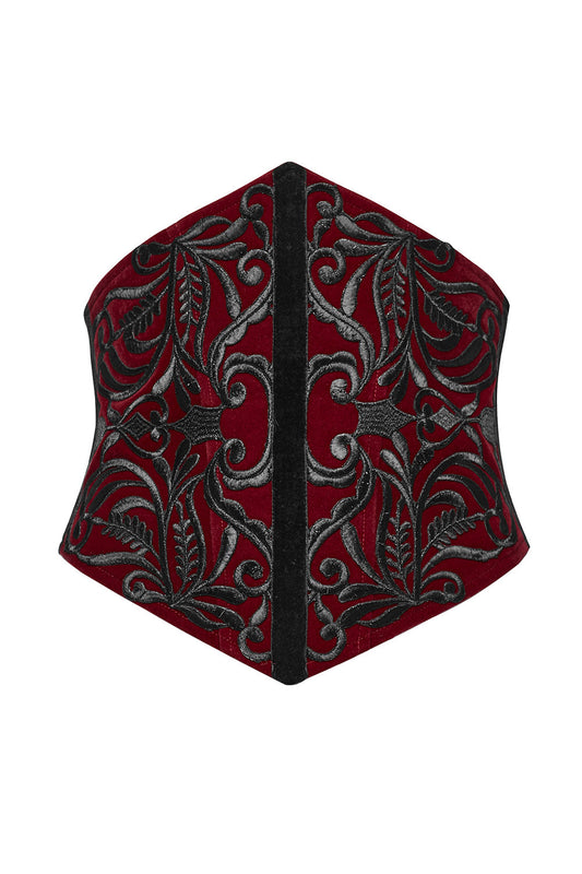 Blood Countess Embroidered Velvet Corset [Black/Red]