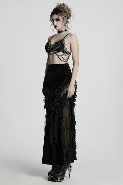 Calypso Ruffled Velvet Mermaid Maxi Skirt