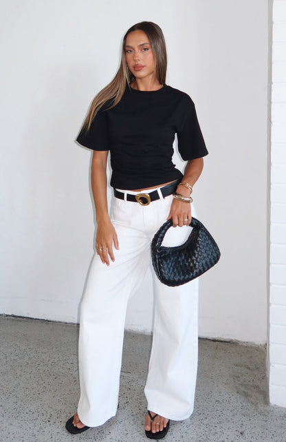 Kalaya Mid Rise Wide Leg Jeans Off White