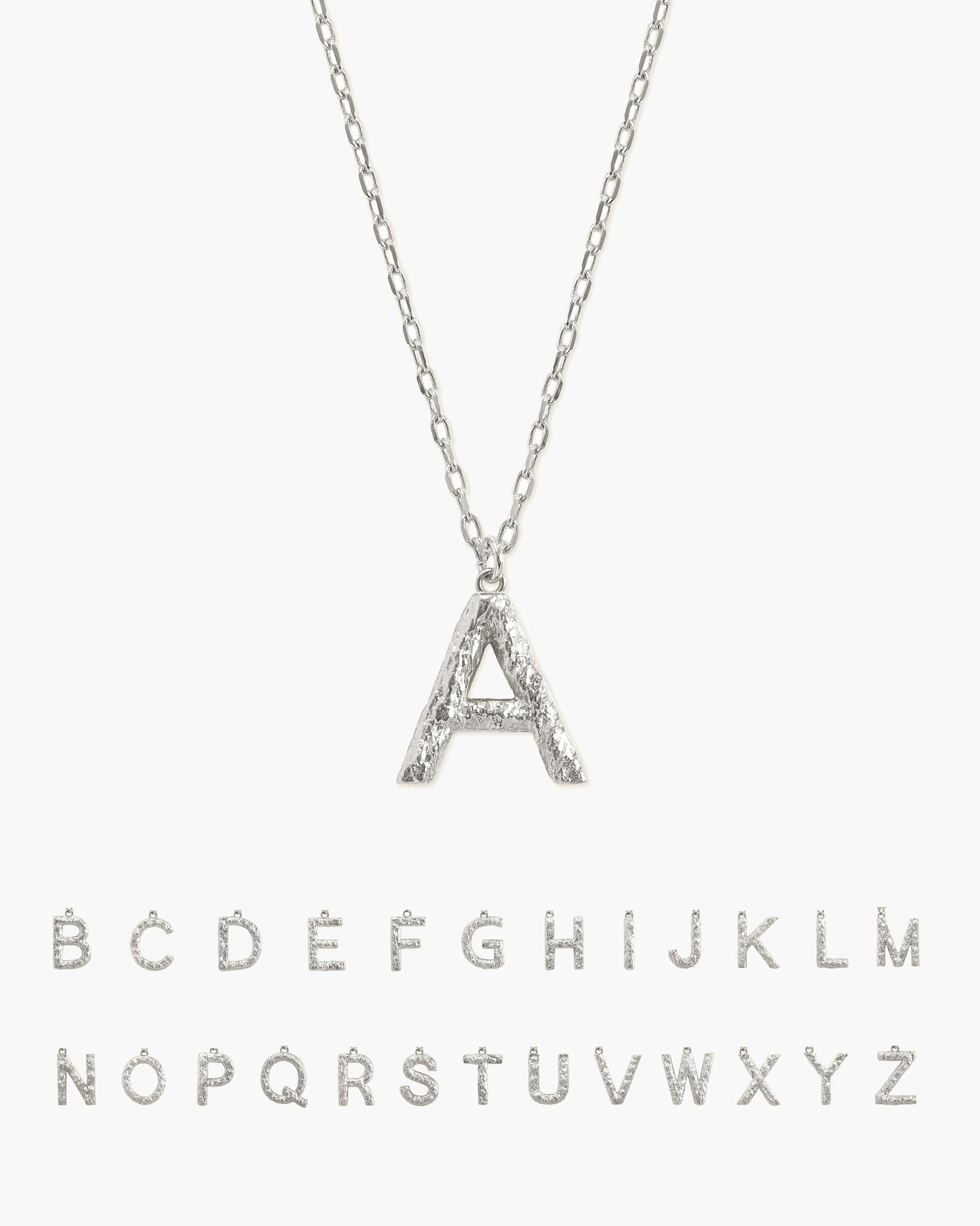 Textured Initial Letter Necklace in Silver